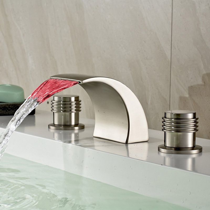 Double Handle Widespread Bathroom Faucet Modern LED Lavatory Faucet
