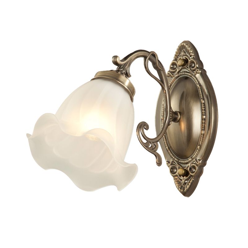 Frosted White Glass Ruffle Sconce Light Traditional 1/2-Head Corner Wall Mount Light in Bronze/Copper