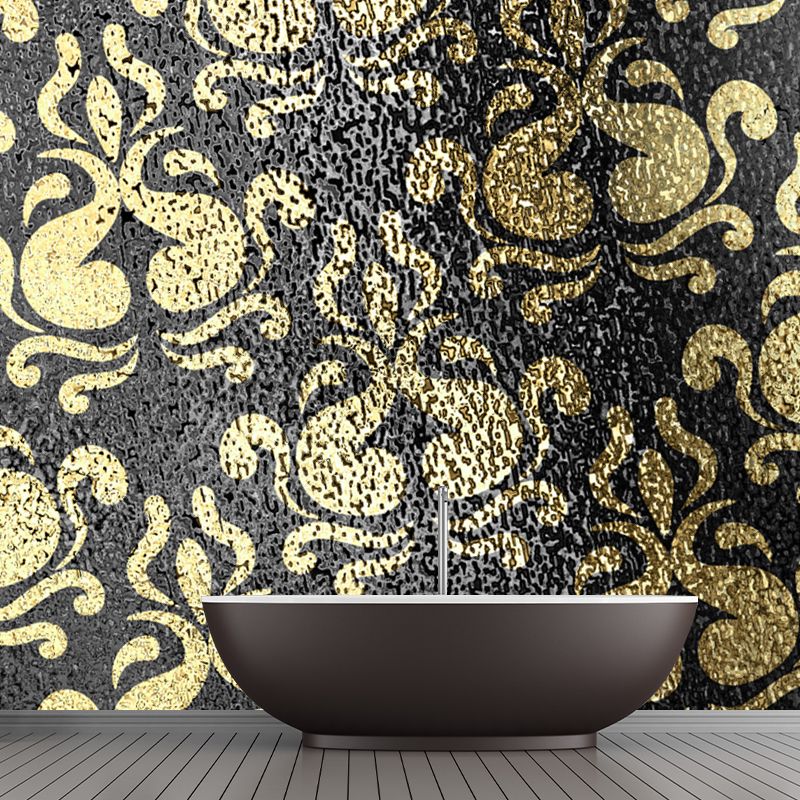 Foil Damask Print Mural Decal Retro Style Semi-Gloss Wall Decoration for Living Room