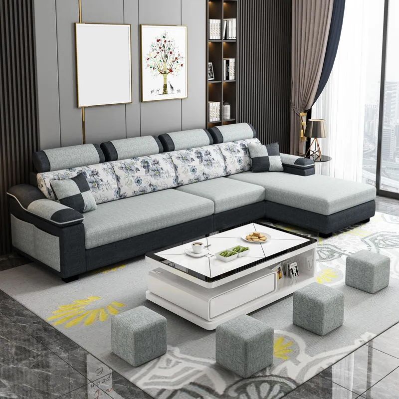 Modern Linen Sectional Sofa Pillow Top Arm Sectional for Living Room