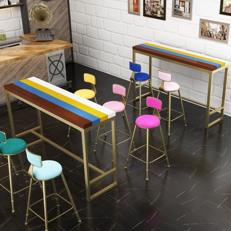 Glam Style Rectangle Bar Table Fixed Bar Dining Table with Footrest