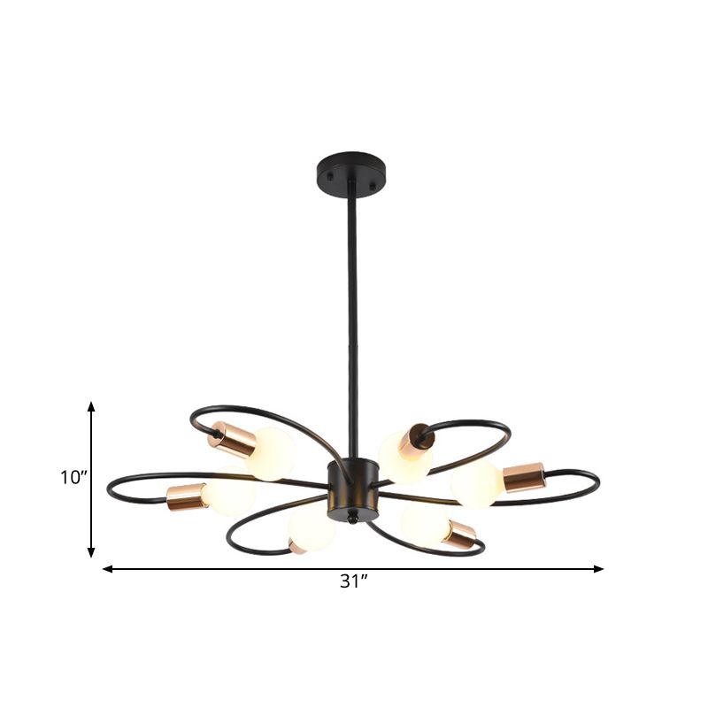 6 lampen gedraaide arm kroonluchter licht traditionele zwarte ijzeren hangende lamp met matglazen schaduw