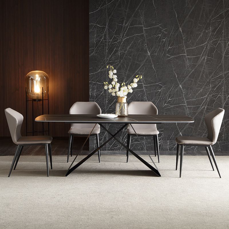Modern Sintered Stone Top Dining Set Rectangle 1/4/5/7 Pieces Dining Area Table Set