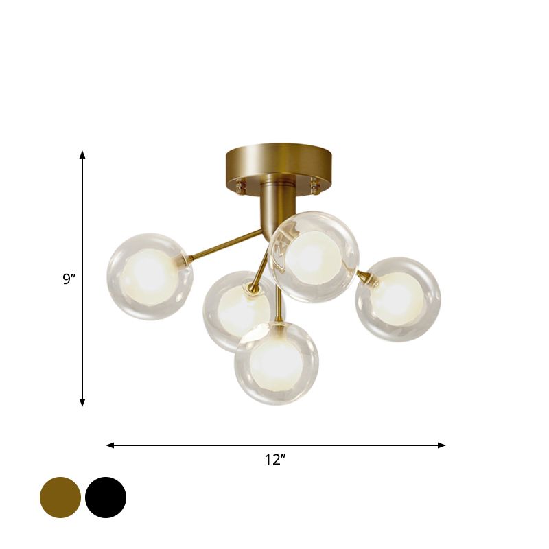 Lámpara molecular semi empotrada modernista de doble vidrio, 5 luces, cerca del techo, para pasillo