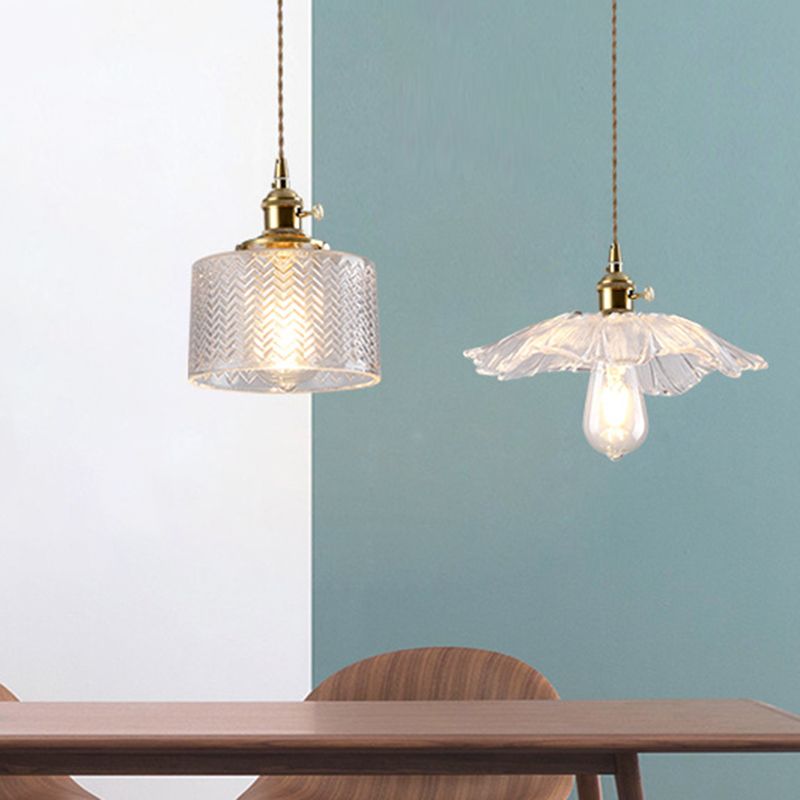 1-Licht-Anhängerlampe Japanischer Stil Ripple Glassschatten Hängende Lampe für Cafe