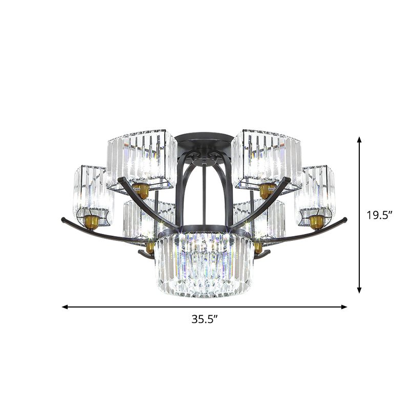 9/12 Cabezas Semi Flush Modernism Sputnik Block de cristal Flexión de luz en negro
