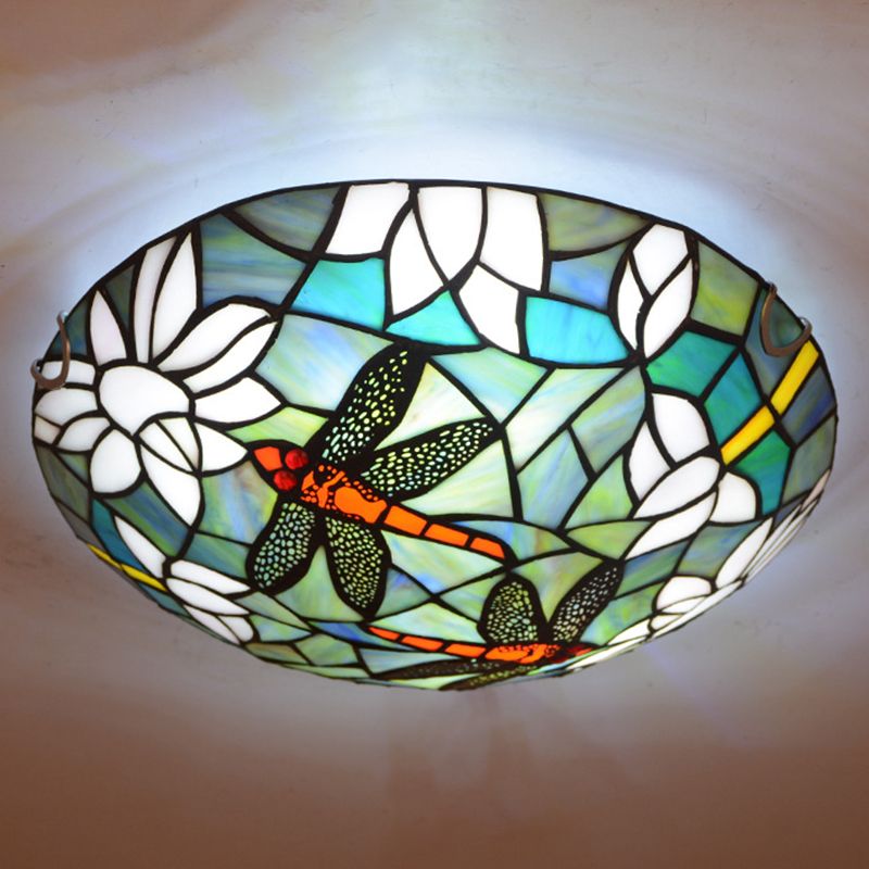 Verre coupé Aqua encastré lampe Dragonfly et Lotus Tiffany style plafonnier