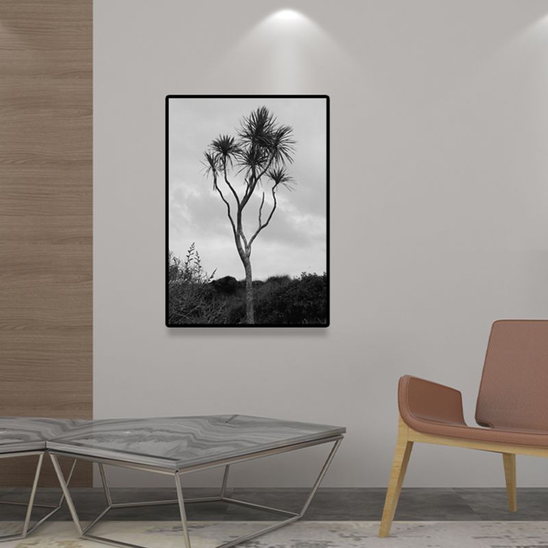 Palm Tree Wall Art Textured Surface Rustic Sitting Room Canvas Print in Grey