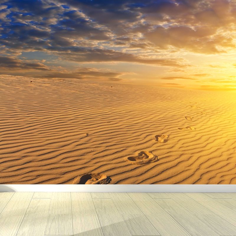 Dusk Sand Wave Desert Mural Yellow and Blue Modernism Wall Decor for Living Room