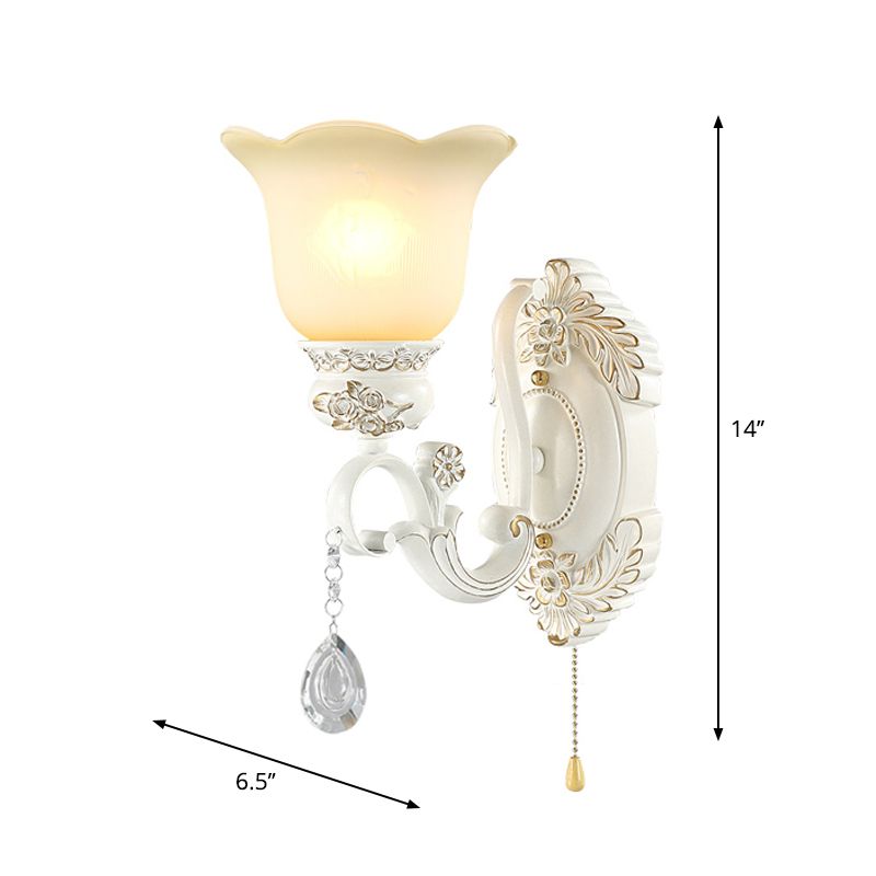 White Scalloped Wall Lighting Traditional Ivory Glass 1/2-Bulb Dining Room Sconce Light Fixture