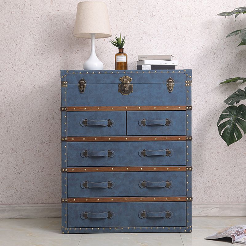 Rustic Leather Chest Vertical Chest with Drawers for Bedroom