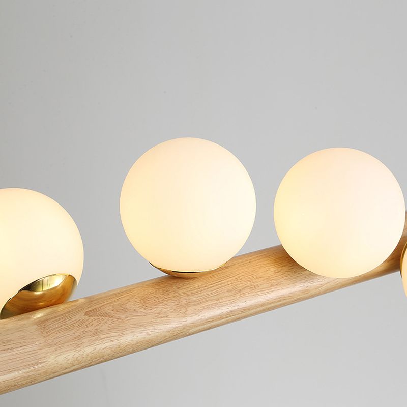 Contemporary Globe Hanging Light Wood Island Light Fixture for Dining Room