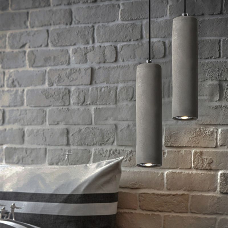 Cement Cylinder LED Track Light Nordic Style 1-LED Pendant Lighting in Gray for Kitchen Island