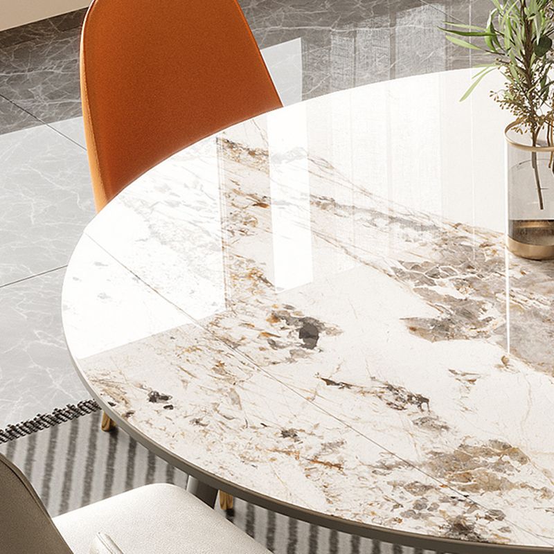 Extendable Sintered Stone Dining Table with Upholstered Chairs Set for Kitchen