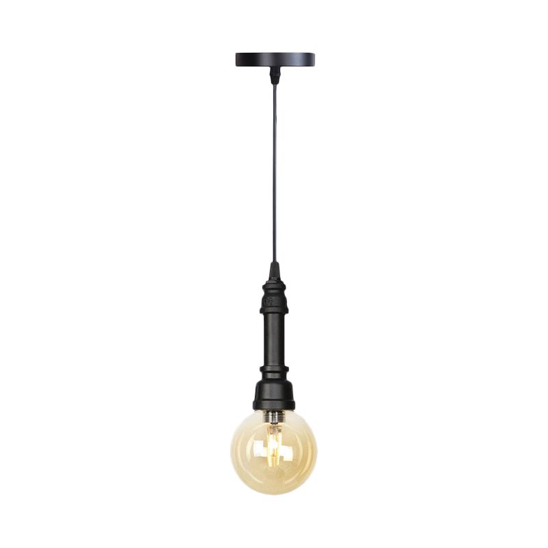 1 lampada a sospensione leggera/capsula sospensione industriale Black Finitura Amber Glass Affermazione Pendant Pipe Lampada