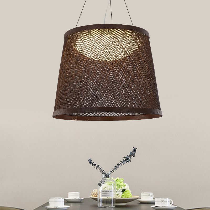 Grass Vine Drum Shape Hanging Light Minimalist 1 Head Pendant Ceiling Lamp in Black over Dining Table