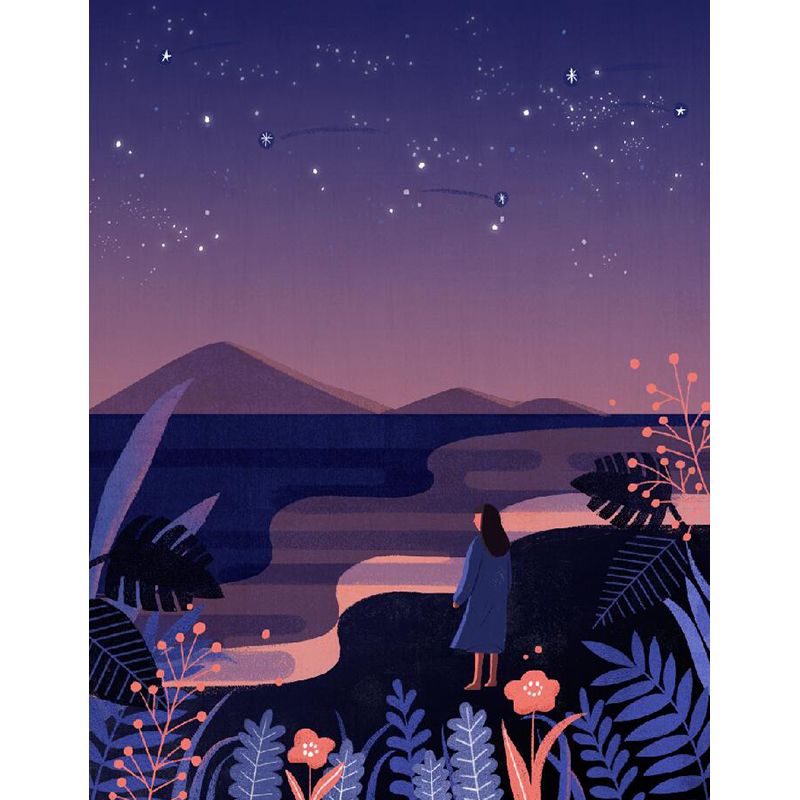 Starry Night Mural Decal Contemporary Non-Woven Textured Wall Covering in Purple