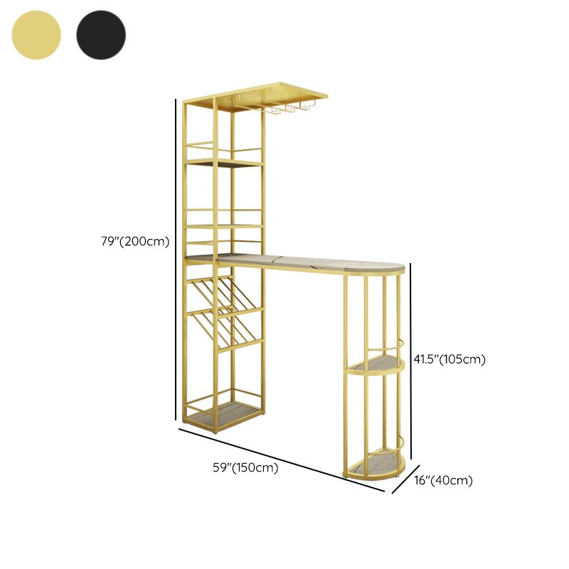 Metal Storage Base Bar Table Modern Stone Bar Table with Wine Rack and Wine Glass Holders