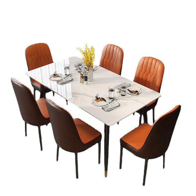 Stone Top Table Contemporary Dining Table with 4 Legs in Black