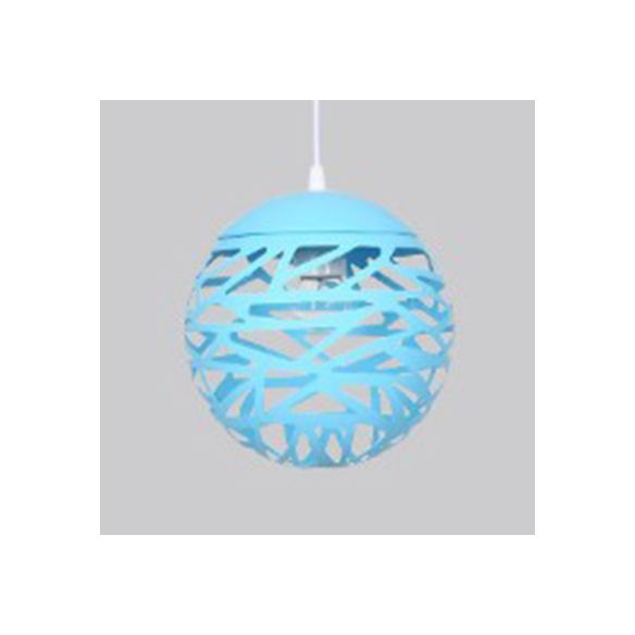 Kid Bedroom Hollow Orb Pendant Lamp Metal 1 Head Modern Candy Colored Hanging Light