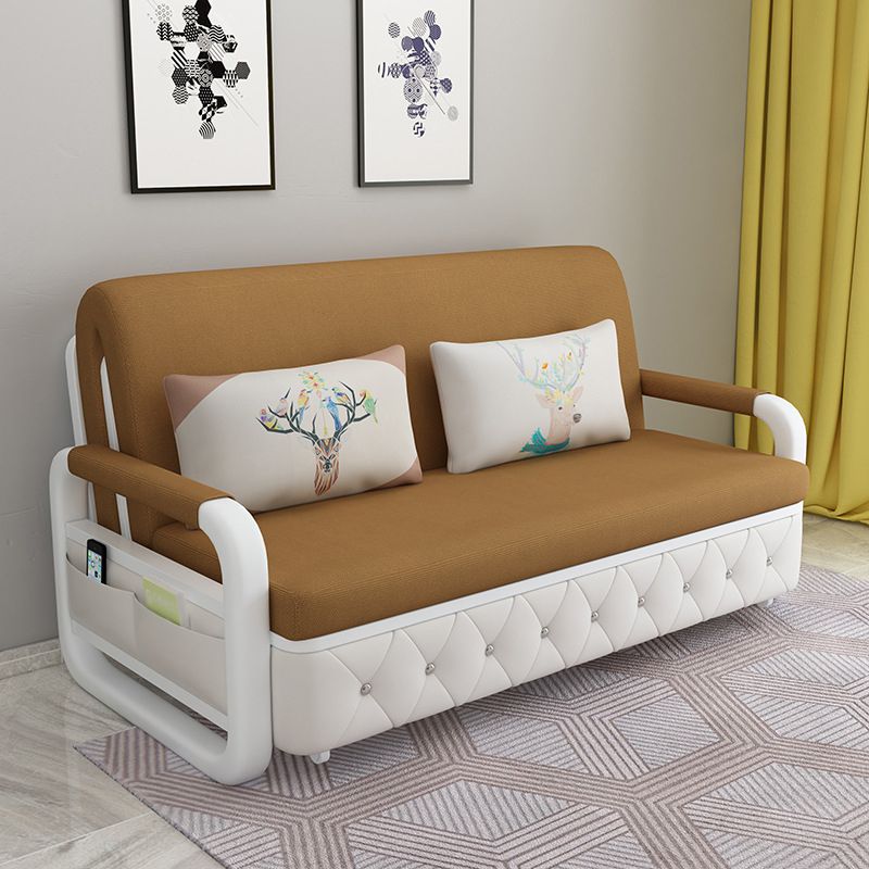 Contemporary Linen Square Arm Sofa Bed Foldable Standard Sofa for Living Room