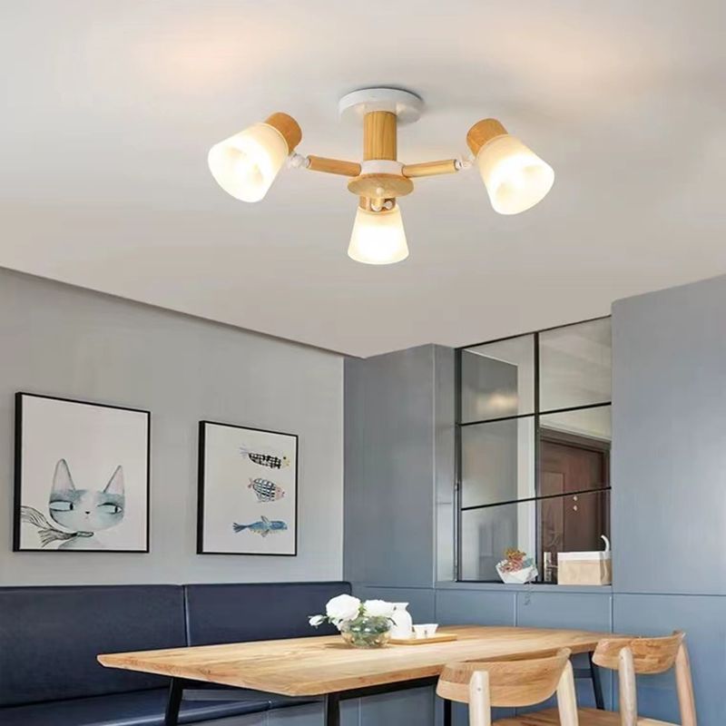 Nordic Ceiling Lighting Radial Semi Flush Mount with Wood for Living Room