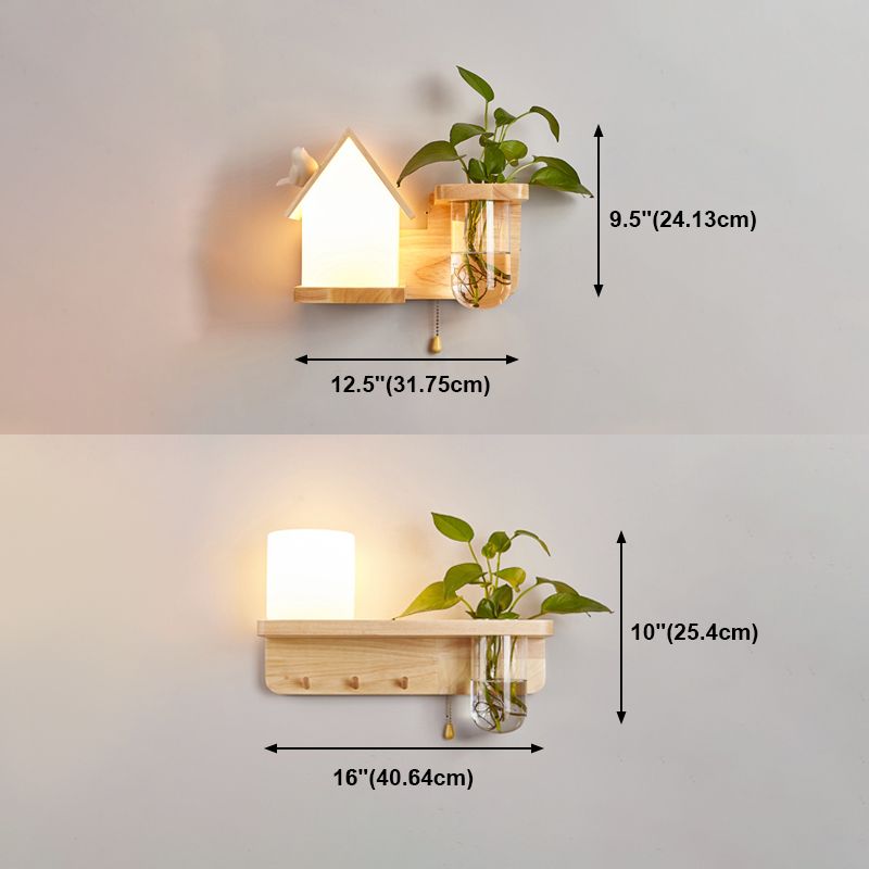 1-Light Wall Sconce Modern Wooden Wall Mount Lamp for Living Room(Plant not included)