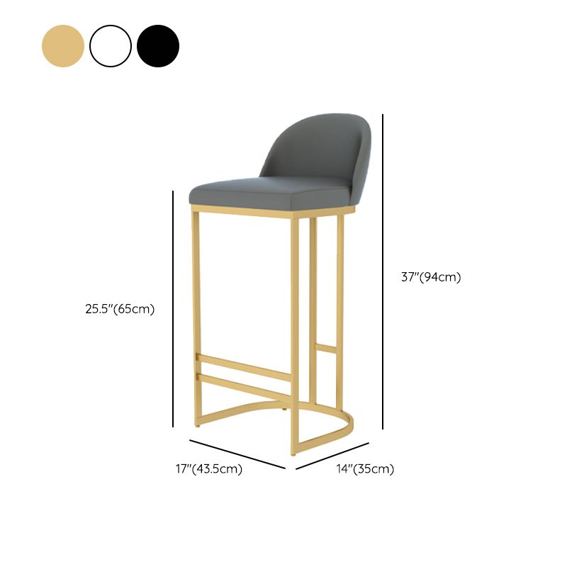Glam Backrest Counter Stool Iron Kitchen Bar Stool with Leather Cushion and Pedal
