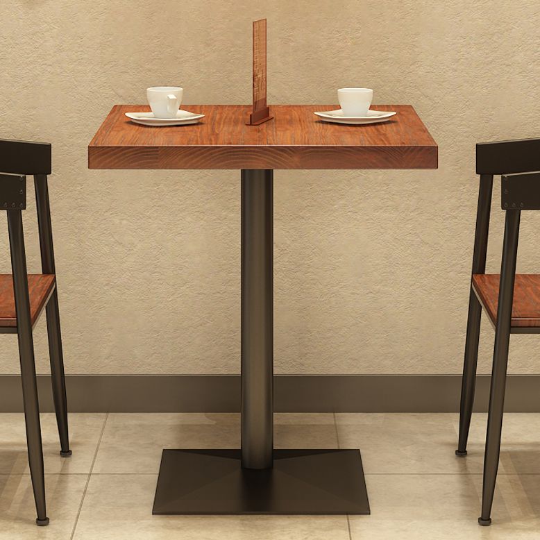 Solid Wood Industrial Dining Table Brown Square Table with Metal Base for Dinning Room