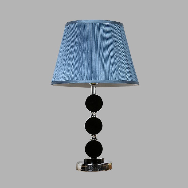 Blue Single Light Night Table Light Traditionalism Fabric Cone Nightstand Lamp with Crystal Base