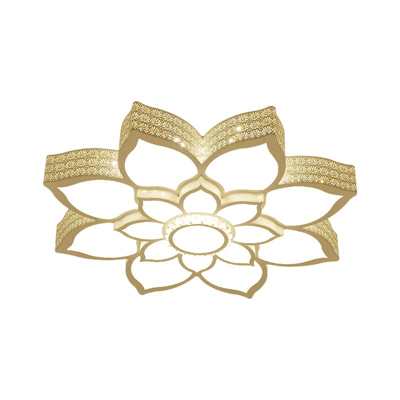 White LED Lotus Ceiling Fixture Contemporary Metallic Flush Mount Light, 21.5"/29.5" Width