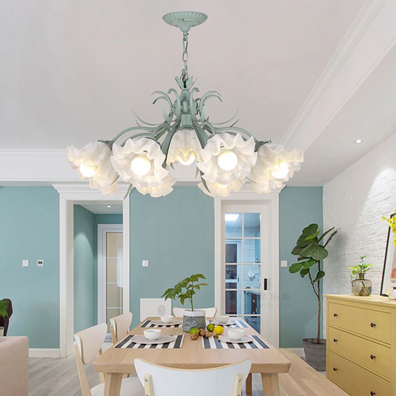 Estilo moderno de 9 luces Luces colgantes de lámparas Flower Glass Pendse Lighting