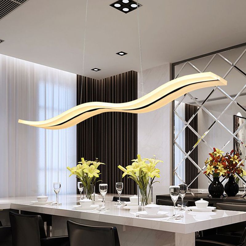 Minimalist Wave Island Pendant Light Acrylic Dinning Room LED Chandelier Lighting in White
