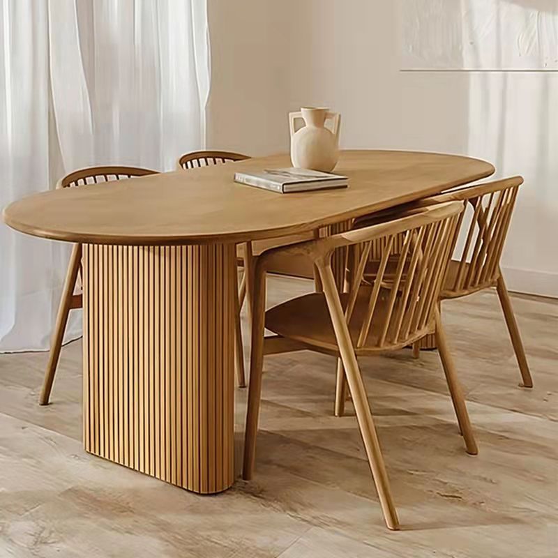 Oval Solid Wood Dining Table Modern Natural Furniture with Double Pedestal for Apartment