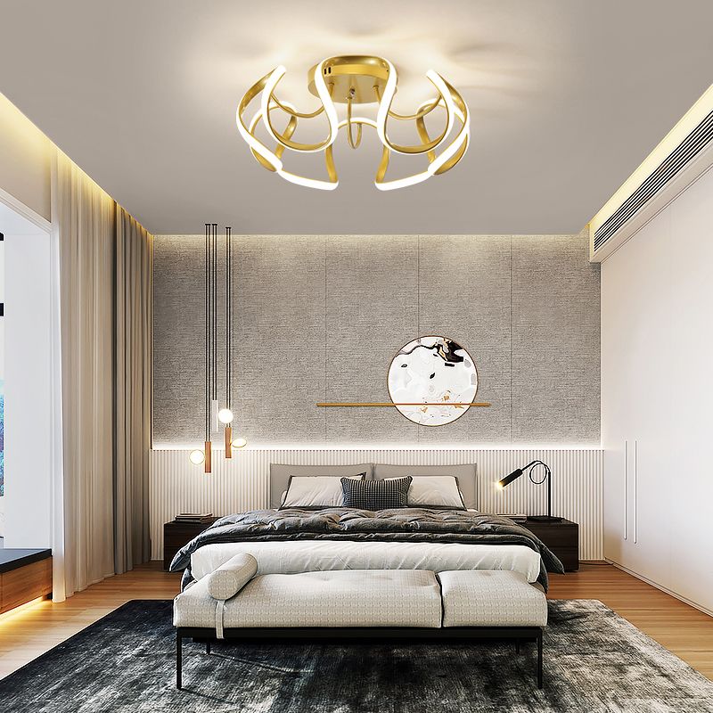 Metal Floral Curves Ceiling Lighting Minimalistic LED Semi Flush Light for Bedroom