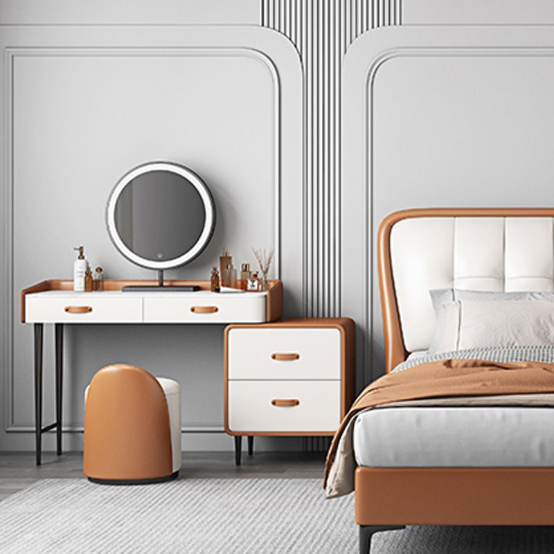 Stone Top Make-up Vanity Orange Solid Wood Vanity Dressing Table Set