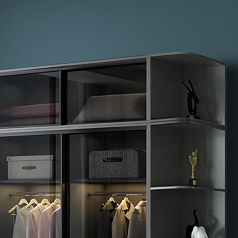 Black Wardrobe for Home Modern Style Cabinet with Glass Doors