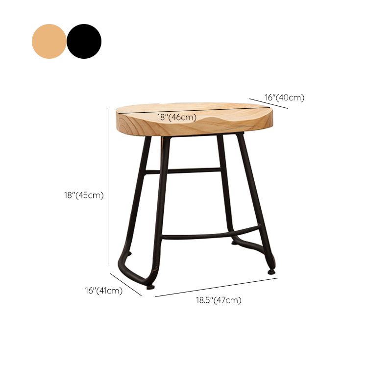 Modern Armless Backless Counter Stool Iron Bar Stool with Wooden Seat
