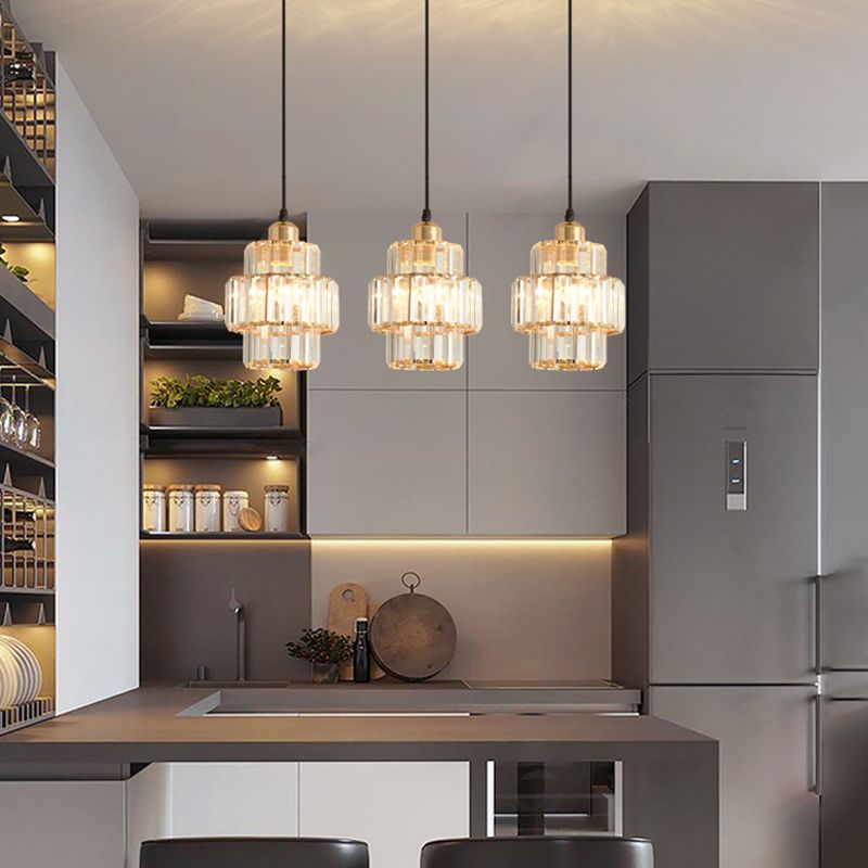 Moderne Stilzylindrische Form hängende hängende helle Kristall 1 hängende Lampe für Schlafzimmer