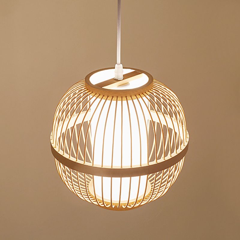 1-Light Bamboo Suspension Pendant Light Japanese Down Mini Pendant for Tea Room
