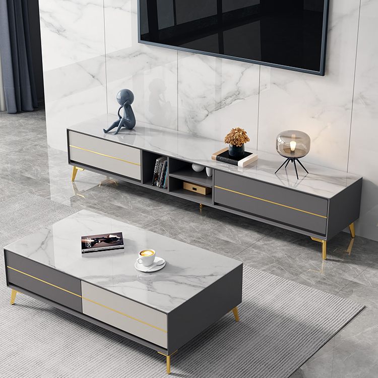 Scandinavian TV Console Sintered Stone Home TV Cabinet with Glide Drawers