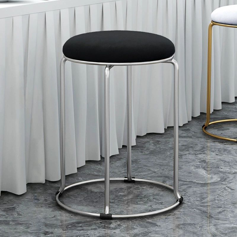 Modern Ottoman Velvet Upholstered Solid Color Metal Frame Round Ottoman