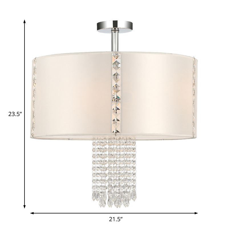 Lámina de techo de 5 luces de semi rascilaje moderno de tambor de tambor con acento de cordón de cristal en cromo