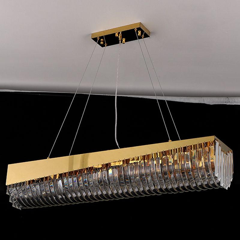 Gold Metal Island Lighting Armaturen moderne Restaurantsuspensionslampe mit Kristallschatten
