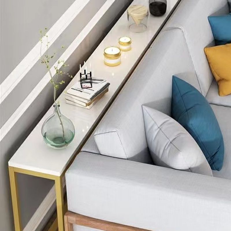 Rectangle Shape Contemporary Console Table Stone Console Sofa Table in White and Gold