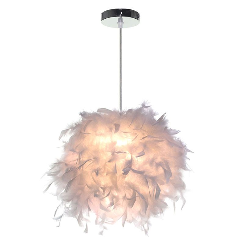 Sphere Feather Ceiling Chandelier Modern Creative Art Deco Living Room Hanging Ceiling Light in White