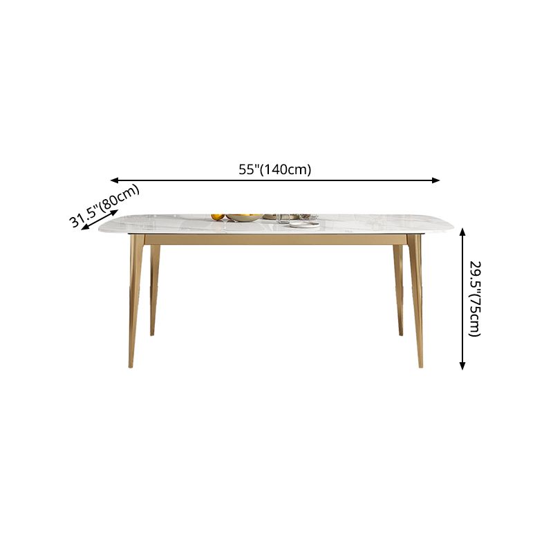 Luxury Sintered Stone Dining Table Rectangle Table with Metal Base and 4 Legs in Gold