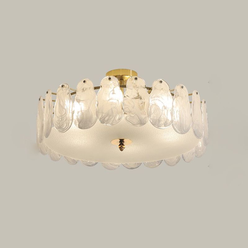 Round Semi Flush Mount Light Fixture Modern Style Glass Gold Ceiling Light