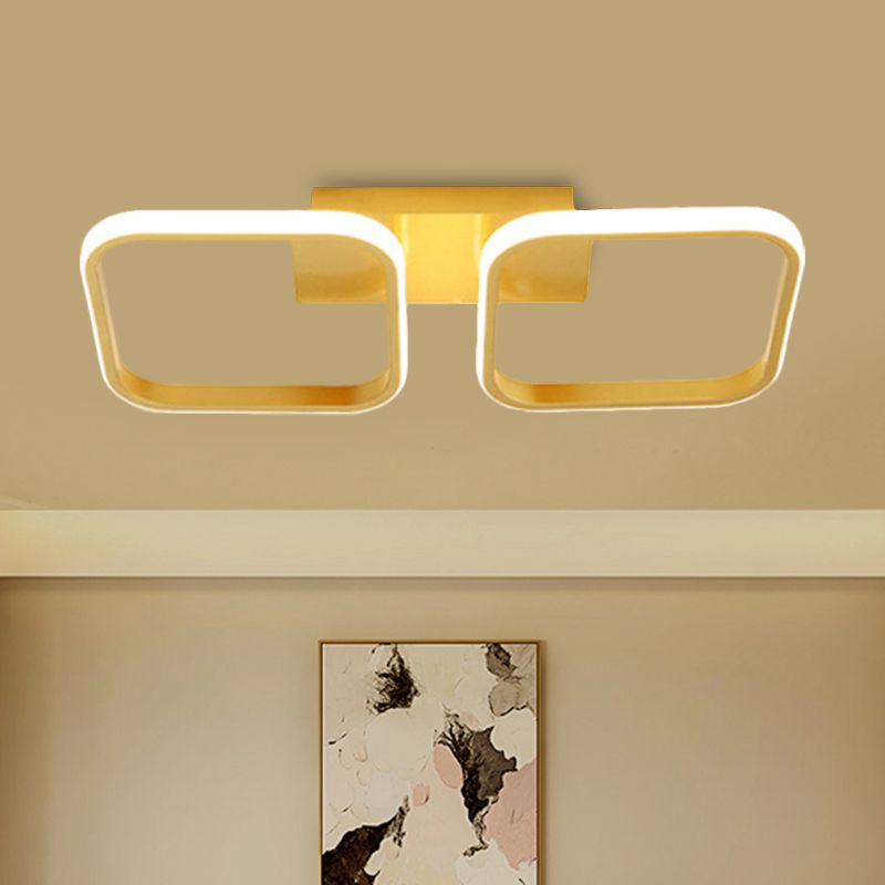 21.5"/31"/41" L Square Semi Flush Lamp Contemporary Acrylic Black/Gold LED Ceiling Mount Fixture in Warm/White Light