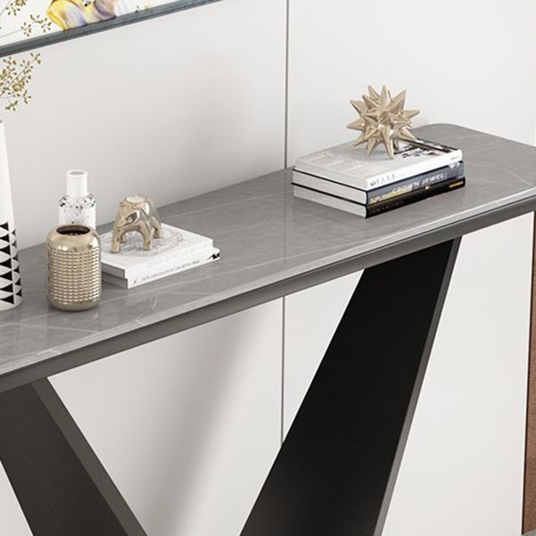 Contemporary Rectangle Console Table with Black Iron Pedestal Base for Hall